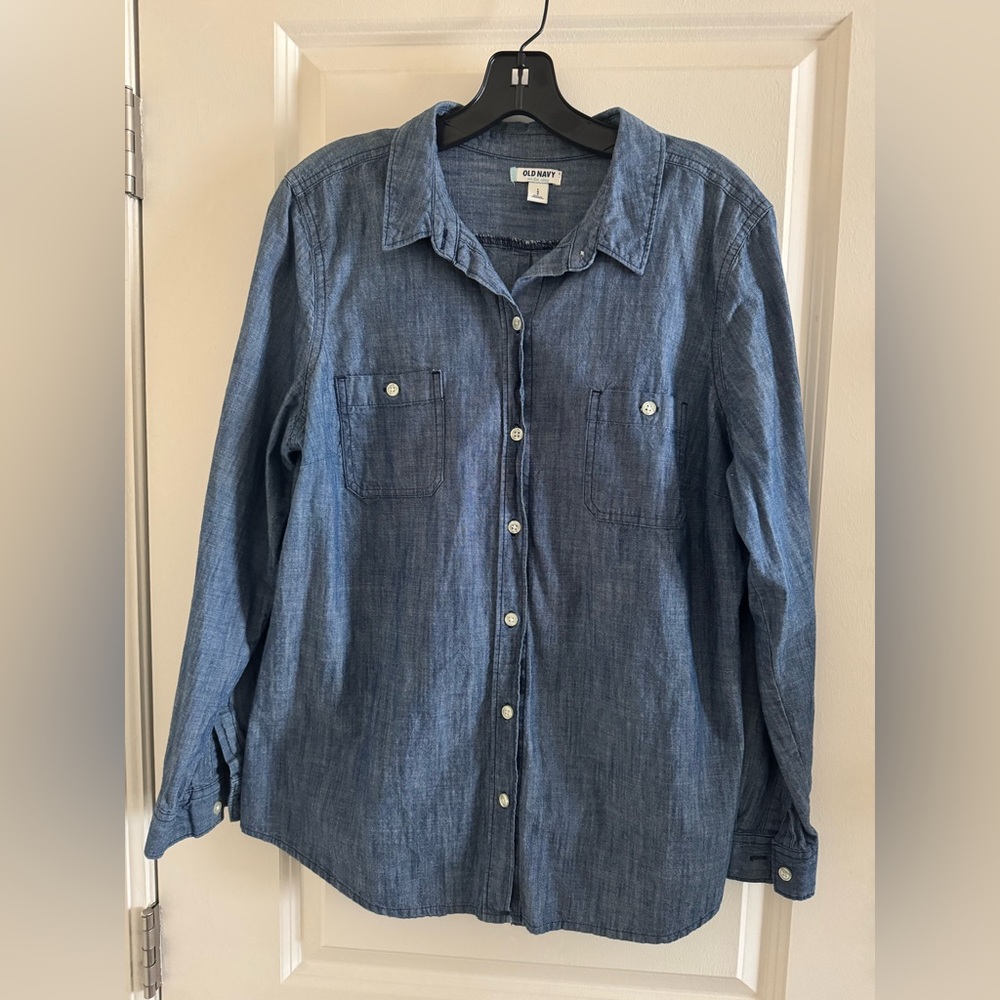 Chambray Denim Button Down Shirt Womens Large